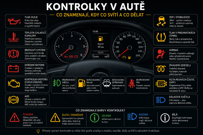 Kontrolky v autě, co která znamená