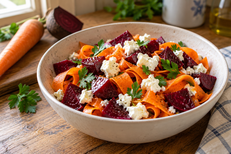 Salát z červené řepy, mrkve a sýru feta: Nečekaná kombinace, kterou si zamilujete po prvním soustu