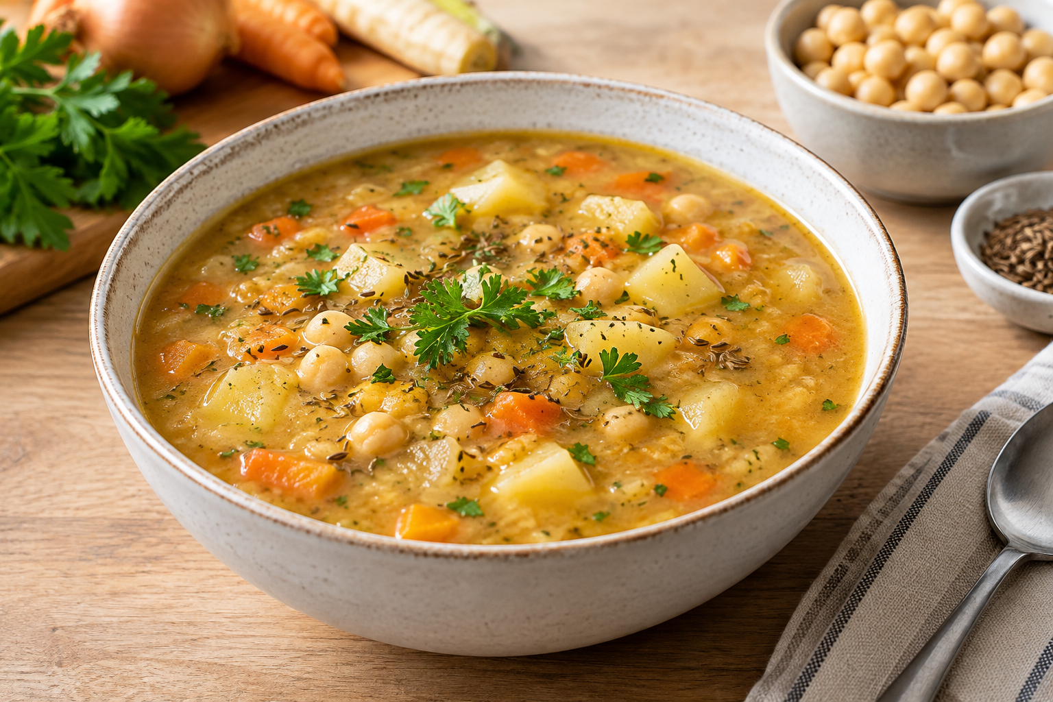 Kmínová polévka s cizrnou: Levný a sytý domácí recept