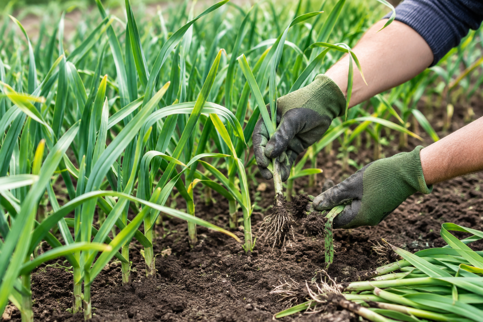 česnek: Hustý výsev – jak poznat, že rostliny potřebují více místa