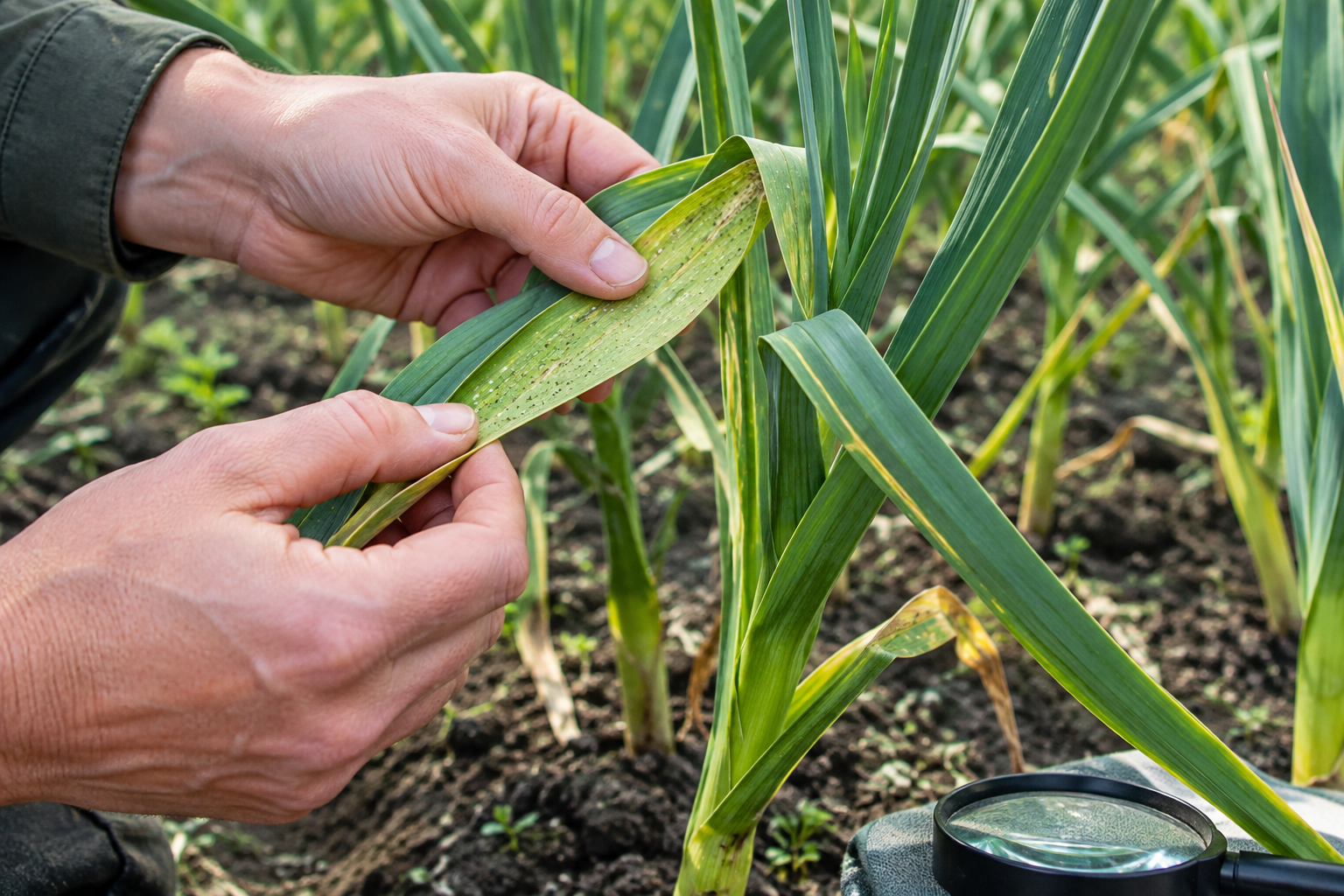 česnek: Škůdci na spodní straně listů – kde a jak hledat