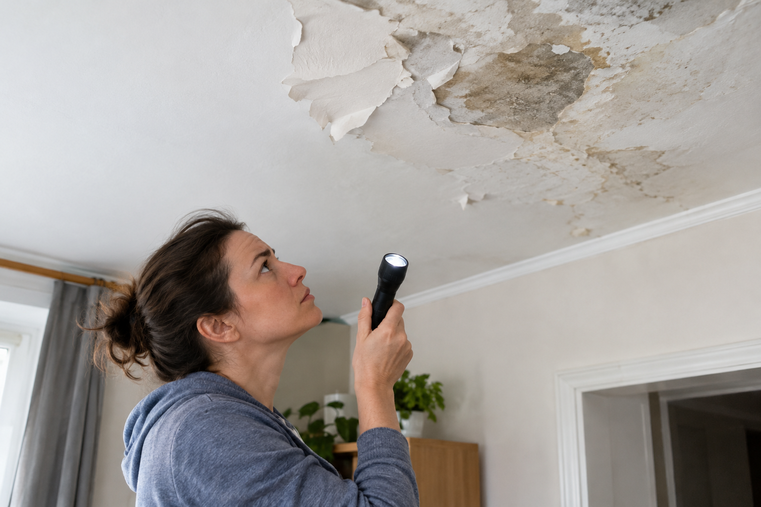 Ze stropu se odlupuje barva: co nejdříve bezpečně ověřit